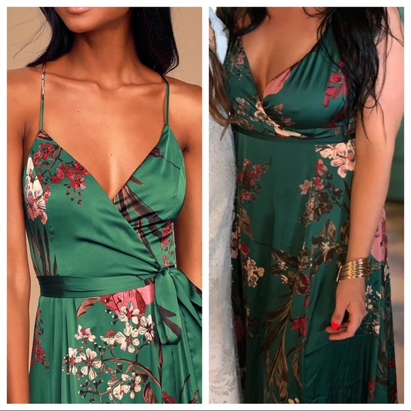 Still the one emerald green floral print satin maxi dress Clearance